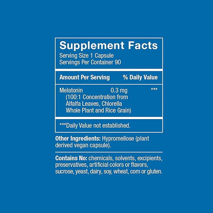 Herbatonin® 0.3 mg – The First Plant-Based, Natural Vegan Melatonin Supplement (Phyto-Melatonin) - Low Dose Sleep Aid, Supports Circadian Rhythm & Cellular Health – 90 Capsules (90 Day Supply)