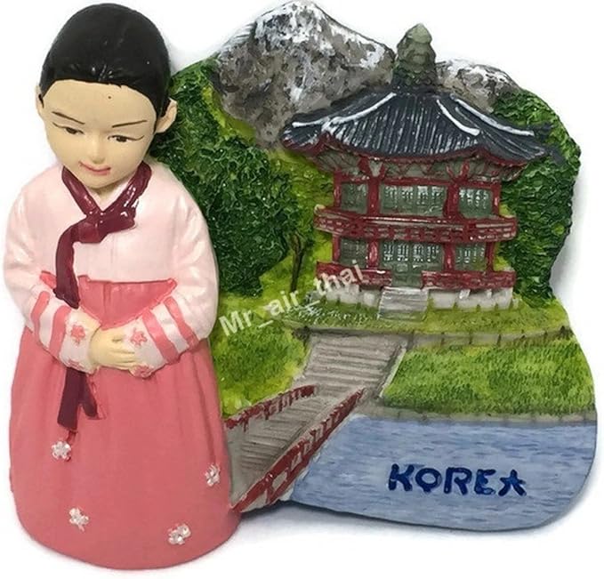 WitnyStore Tiny 2½" Hanbok Traditional Korean Clothing South Korea - Miniature Hand Made Resin 3D Asia Tourist Attractions Decorative Refrigerator Fridge Magnets Collectible Traveler Souvenirs Gifts