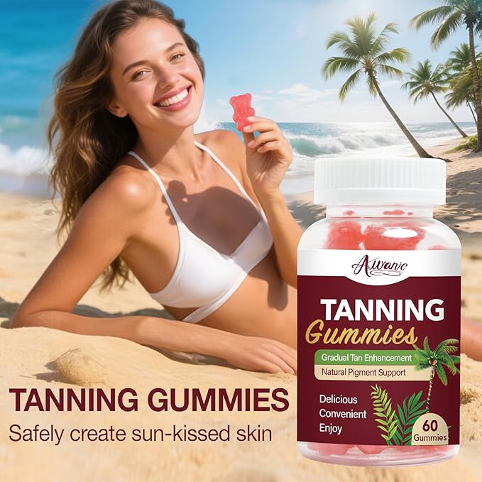 60 Count Bronze Bites Tanning Gummies for Women that Work Fast Without Sun, Self Tan Daily Chews Gummy with Beta Carotene Astaxanthin Lycopene zinc (Citrate) Vitamins for Skin Health