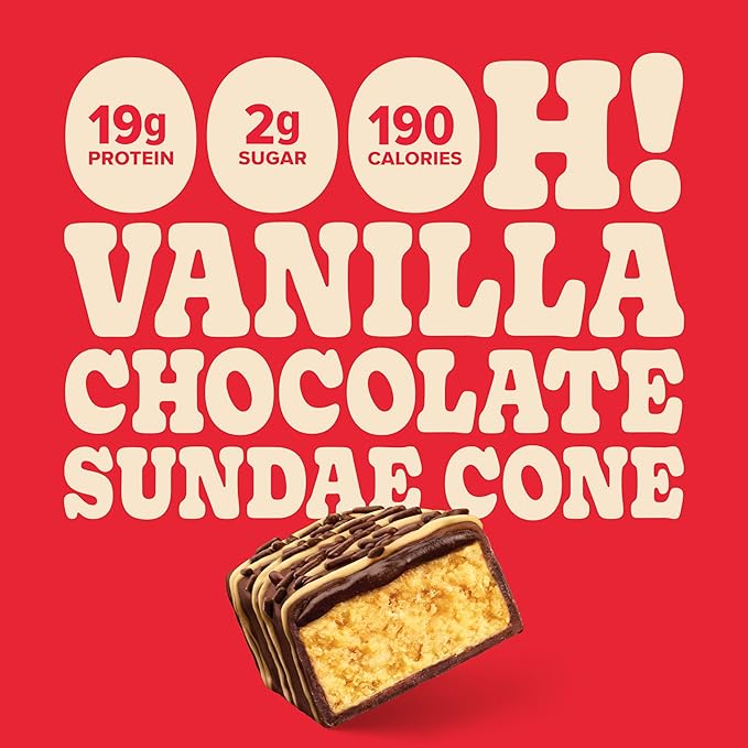 Pure Protein Bars, High Protein, Nutritious Snacks to Support Energy, Low Sugar, Gluten Free, Sundae Cone, 1.76oz, Pack of 4