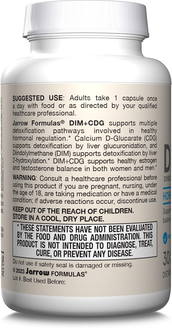 Jarrow Formulas - DIM + CDG Veggie Capsules - 30 Count - DIM & CDG Supplement - For Hormone Balance - Non-GMO - Gluten Free