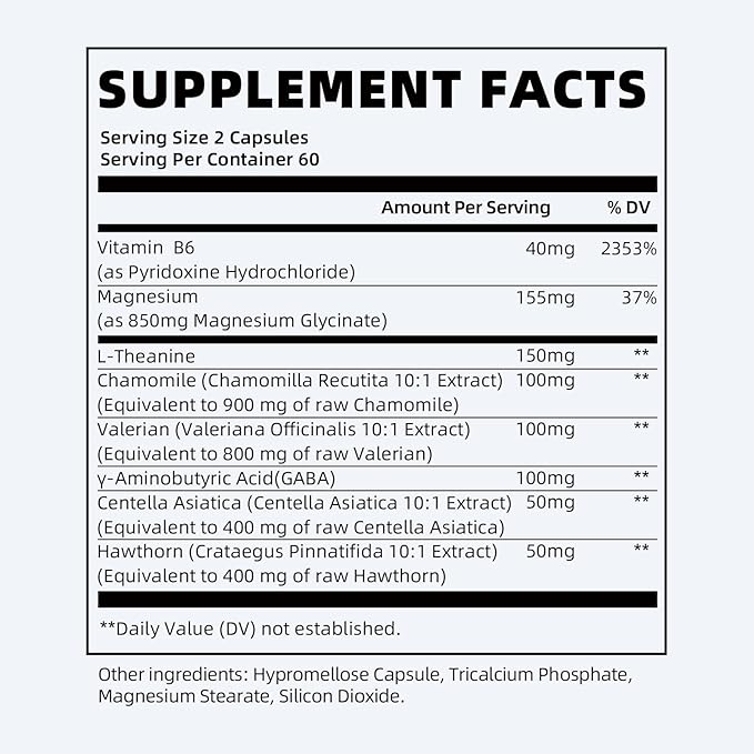 iMATCHME Magnesium Glycinate 850mg Capsules with L-Theanine, Chamomile & GABA for Sleep, Calmness, Muscle, Bone Health & Immune Support, Magnesium for Women and Men, Vegan, High-Absorption, 120 Count