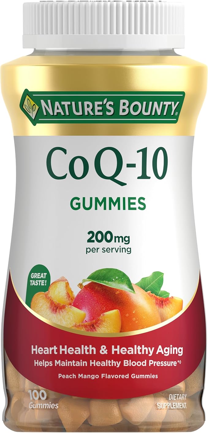 Nature’s Bounty CoQ10 Gummies, Supports Heart Health, CoQ10 200mg, Peach Mango Flavor, 100 Coun