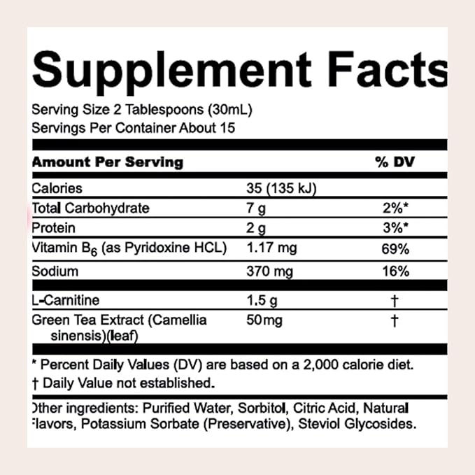 L-Carnitine Liquid Shots – 450mL – Energy Support, Metabolism Booster & Endurance – Drink Supplement with Green Tea & Vitamin B6 | Natural Peach & Apple Flavor