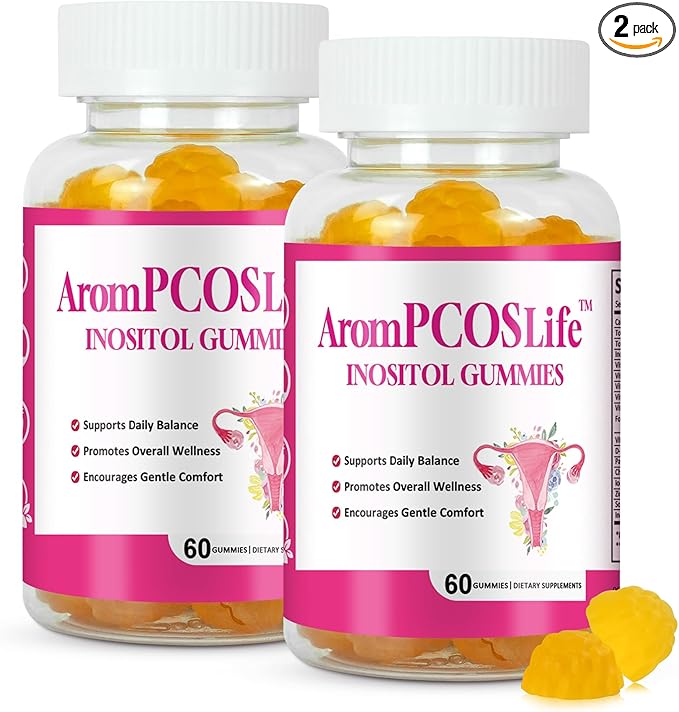 AromPCOSLife Inositol Gummies Support Ovulation, 2 Packs Vitamin Gummies Support Menstrual Cycle & Hormonal Balance for Women, Orange Flavor Inositol Gummy with Myo-Inositol, Folate and Vitamin B6 B12
