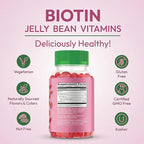Biotin Jelly Bean Gummy Vitamins, Extra Strength Biotin for Hair, Skin and Nails, 5000mcg per Serving, Hair Growth Vitamins for Men and Women, 120 Strawberry Blast Jelly Beans, Kosher