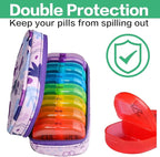 Serfeymi Weekly Travel Pill Organizer 2 Times A Day AM PM Upgraded Rainbow Pill Box 7 Day with Portable Zipper PU Leather Pill Case, Medicine Organizer for Pills, Vitamins, Fish Oils - Purple 02