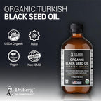 Dr. Berg Black Seed Oil Organic Cold Pressed – Pure Nigella Sativa Black Cumin Oil – USDA Organic, Halal, Vegan – for Hair, Skin, Immune Support – Unrefined Liquid – 4 oz Glass Bottle
