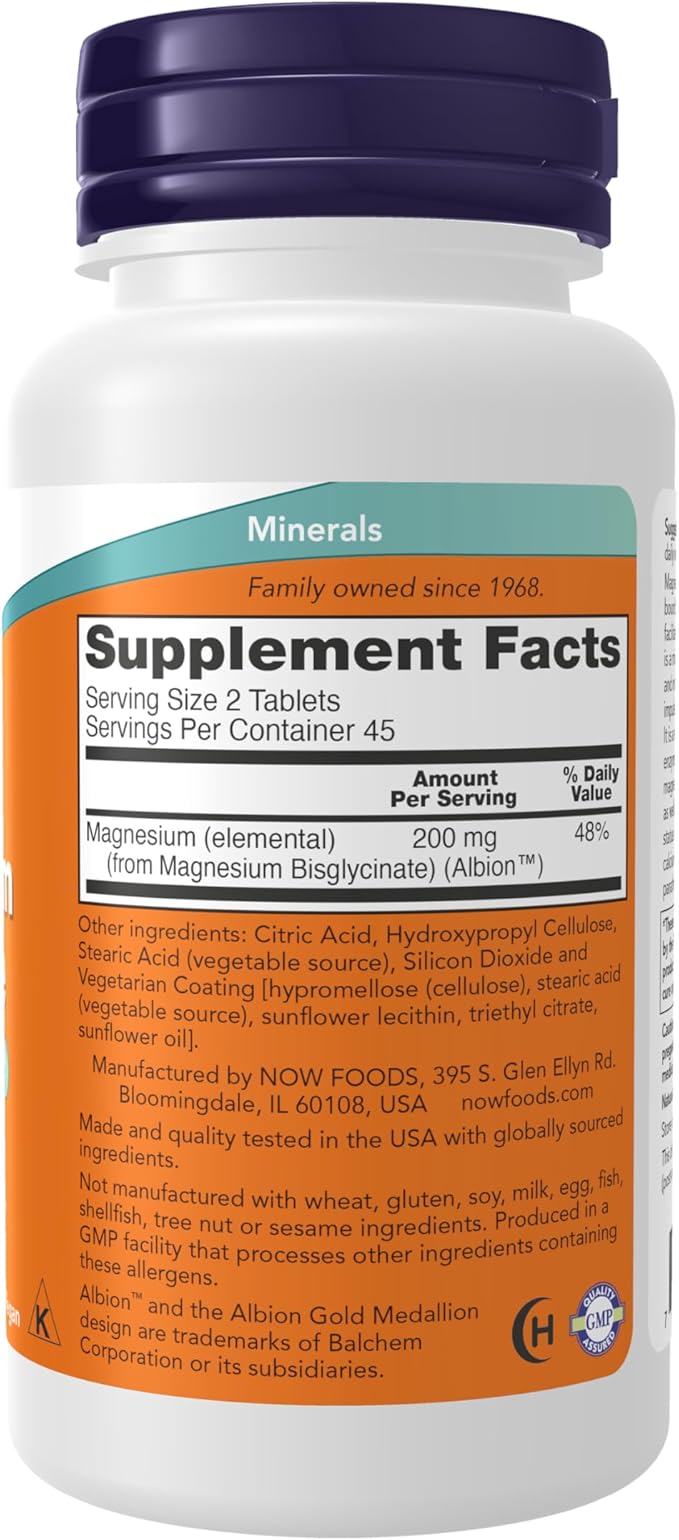 NOW Supplements, Magnesium Glycinate 100 mg, Highly Absorbable Form, 90 Tablets