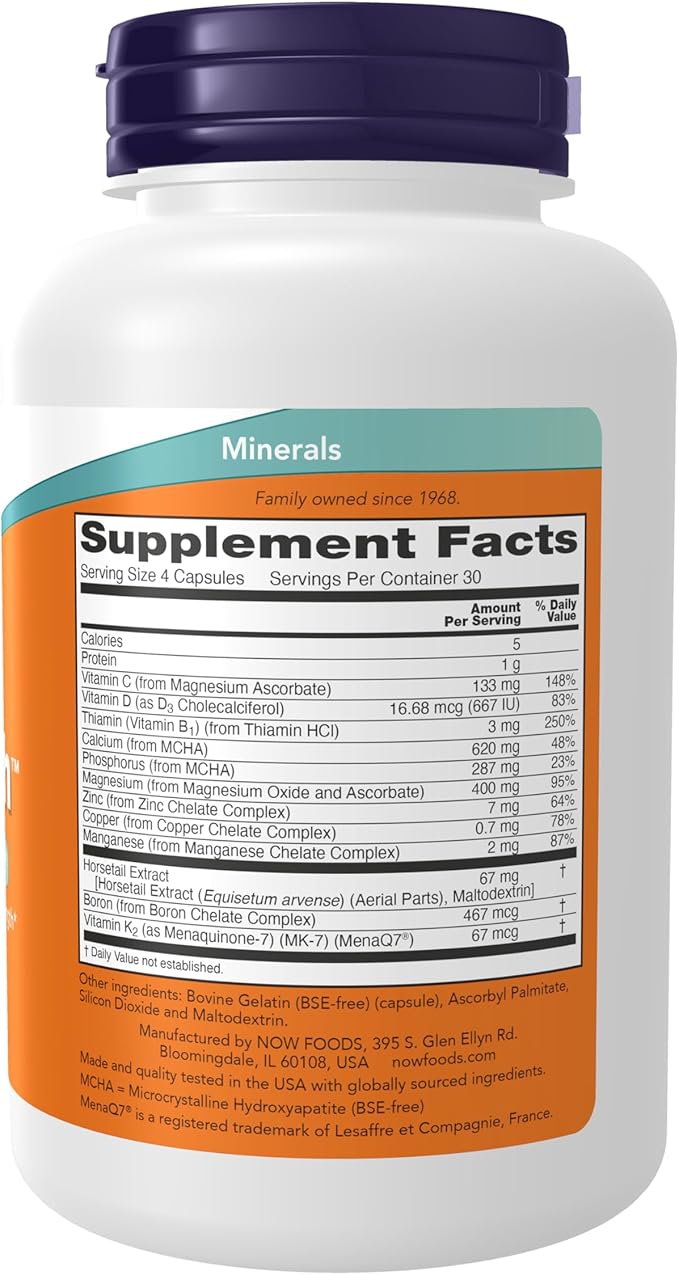 NOW Foods Supplements, Bone Strength™ with Microcrystalline Hydroxyapatite (MCHA), Magnesium and Vitamins C,D and K, 120 Capsules