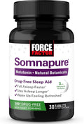 Force Factor Somnapure Drug-Free Sleep Aid for Adults with Melatonin, Valerian Root, and Lemon Balm, Non-Habit-Forming Sleeping Pills, Fall Asleep Calm at Night, Wake Up Refreshed, 30 Tablets