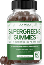 Supergreens Gummies (60 Count) Daily Greens Gummies- Greens Supplements with Raspberry Flavor- Superfood for Immunity Support for Adults - Third Party Tested, Vegan Safe & Made in USA