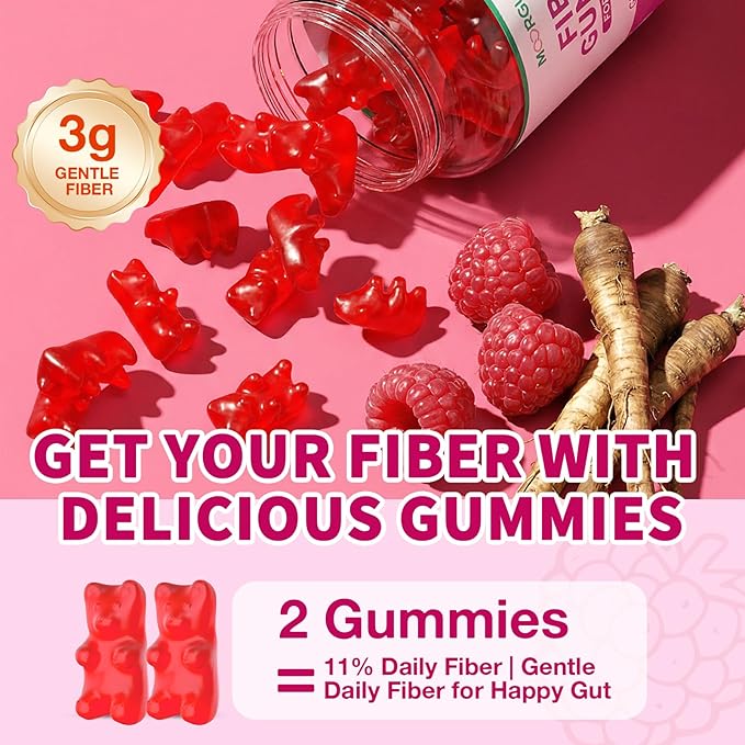 Fiber Gummies for Digestive Health & Regularity, Sugar-Free High Fiber Supplement for Adults & Kids, Soluble Dietary Fiber, Vegan Fiber Supplements for Men & Women, 60 Count