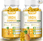 2 Packs 100MG Iron Supplements Gummies for Women & Men - Contains Vitamin C, A, B - Suitable Adults & Kids, Iron Deficiency, Immune & Energy Support, Pineapple Flavor, Non-GMO, 120 Counts