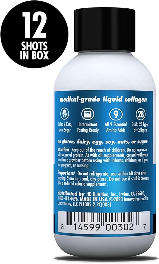 HEALTH DIRECT – Medical-Grade Liquid Collagen Shots – AminoSculpt Sugar-Free – Piña Colada – 12 Servings, (12pk, 2oz Shots) – Good for Joints, Bones, & Sleep – Better Hair, Skin & Nails