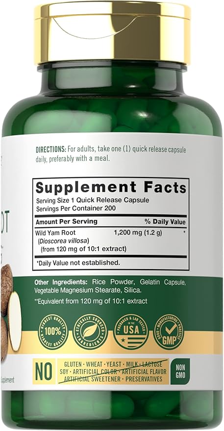 Carlyle Wild Yam Root Capsules | 200 Count | Non-GMO, Gluten Free | Traditional Herb Extract