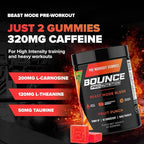Bounce Pro Beast Mode Pre Workout Gummies with Caffeine, Beta-Alanine & L-Tyrosine for Energy, Focus & Training Intensity (50 Count (Pack of 1), Fruit Punch)