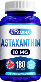 We Like Vitamins Astaxanthin 10mg Softgel - Highly Potent Astaxanthin Supplements from Haematococcus Pluvialis - Improves Eye, Joint, Skin Health & Energy Levels - 180 Servings, 6 Month Supply