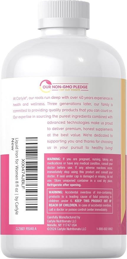 Carlyle Liquid Iron for Women | 8 fl oz | Fruit Punch Flavor | Vegetarian, Non-GMO, Gluten Free Dietary Supplement