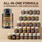 Wormwood Black Walnut Clove Cleanse for Humans - Natural Gut Cleanse & Digestive Health with Pumpkin Seed Garlic Oregano Neem Papaya Turmeric Diatomaceous Earth Probiotic Supplement Vegan Capsules