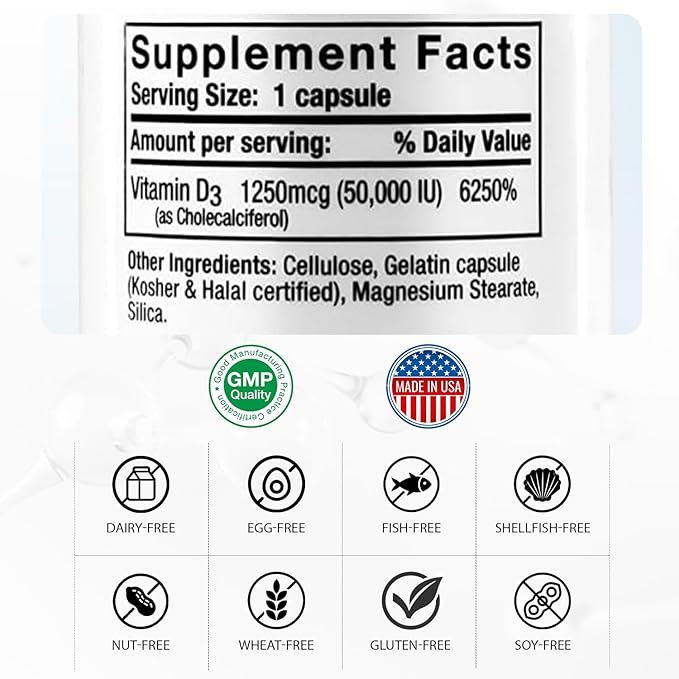 Nivagen Vitamin D3 50,000 IU (1250 mcg) | Once Weekly Dose | 100 Capsules (100 Weeks, Approx. 2 Years Supply) | Easy to Swallow | Bone, Muscle & Immune Support | Non-GMO, Gluten Free | Made in USA