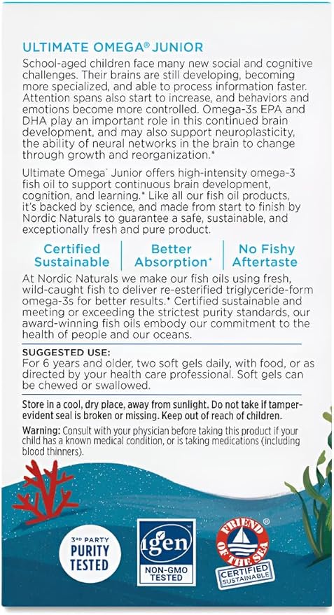 Nordic Naturals Ultimate Omega Jr., Strawberry - 90 Mini Soft Gels - 680 Total Omega-3s with EPA & DHA - Brain Health, Mood, Learning - Non-GMO - 45 Servings