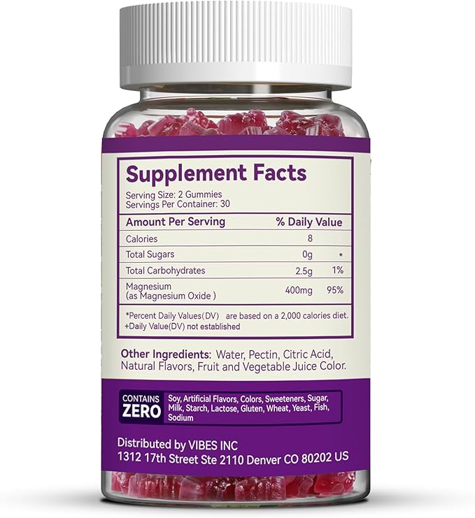 2 Pack Magnesium Oxide Gummies 400mg, Chewable Magnesium Oxide Supplement for Adults, Nerve & Muscle Support - Sugar-Free, Vegan,120 Count