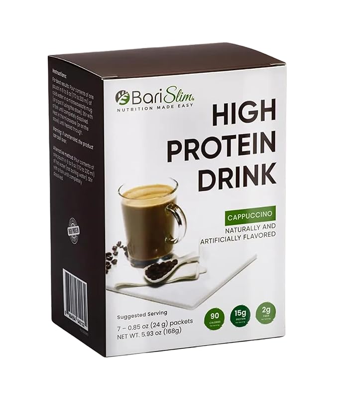 BariSlim Bariatric High Protein Drink Mix - Promotes Muscle Recovery & Healthy Lifestyle - Low Sugar & Low Carb - Ideal for Bariatric Patients & Post-Weight Loss Surgery Support | Cappucinno (9 oz)