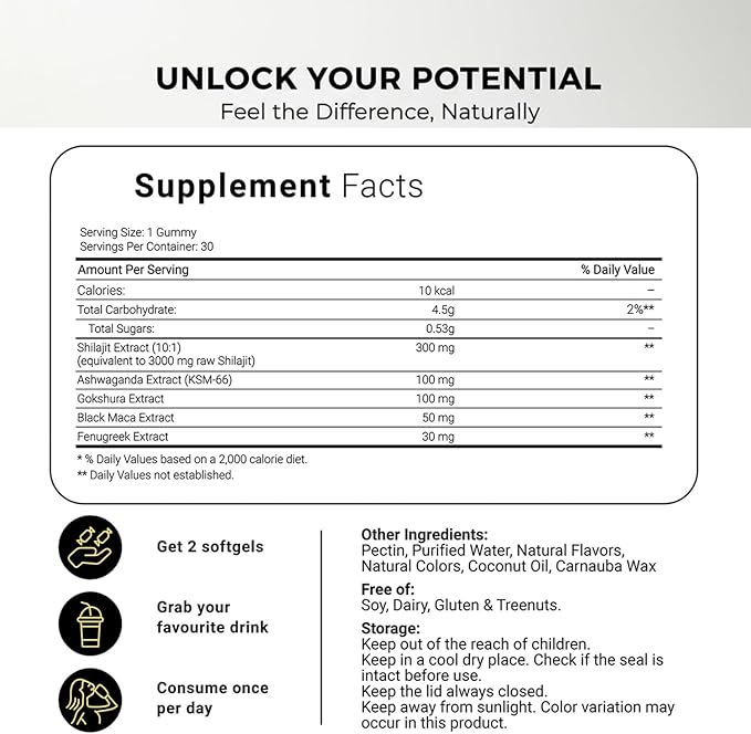 Himalayan Shilajit Gummies for Men & Women, Shilajit Gold Gummies Energy Boost, 85+ Trace Minerals & Fulvic Acid, 60 Count
