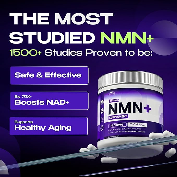 NMN Supplement with NAD+ and Resveratrol - 10,000MG Extra Strength | NMNH Alternative | NAD Liposomal Supplements for Men and Women - Supports Cellular Energy | 90 Capsules, 3 Months Supply