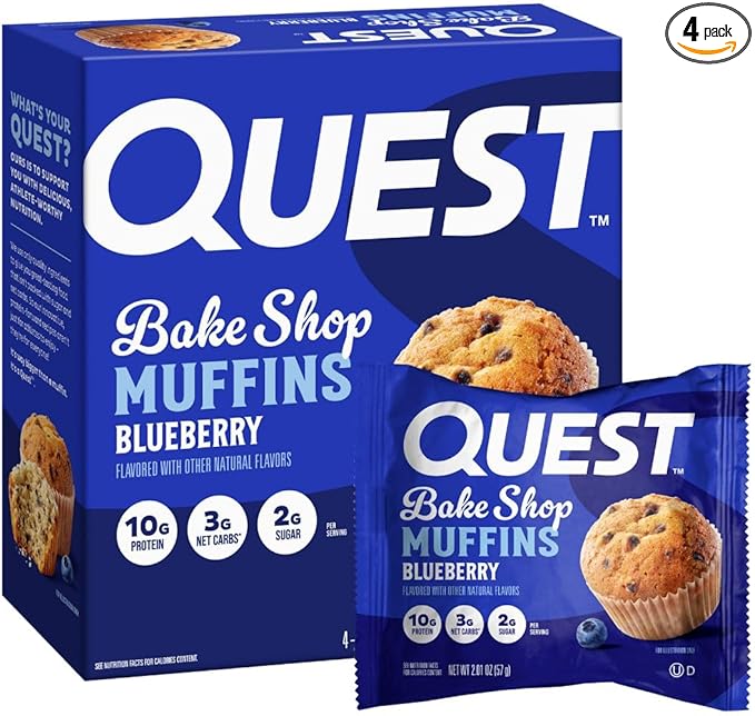 Quest Nutrition Blueberry Muffin, 10g Protein, 3g Net Carb, 2g Sugar, Protein Snack, 4 Count