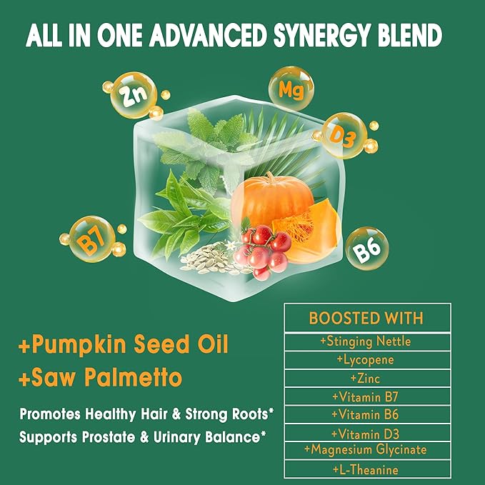 Pumpkin Seed Oil Gummies, Organic Pumpkin Seed Oil with Saw Palmetto Supplement High Pure Extract for Men Women, Supports Immune, Hair & Prostate Health, Sugar Free, Vegan, Lemon, 60 Chewable