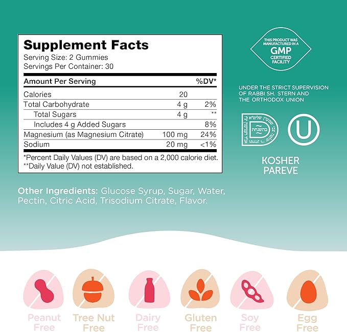 Chapter One Magnesium Gummies, Great Tasting Magnesium for Kids, Calm Kids Magnesium, Magnesium Gummies for Women and Men, Raspberry and Mango Flavored, Certified Kosher, (60 Flavored Gummies)