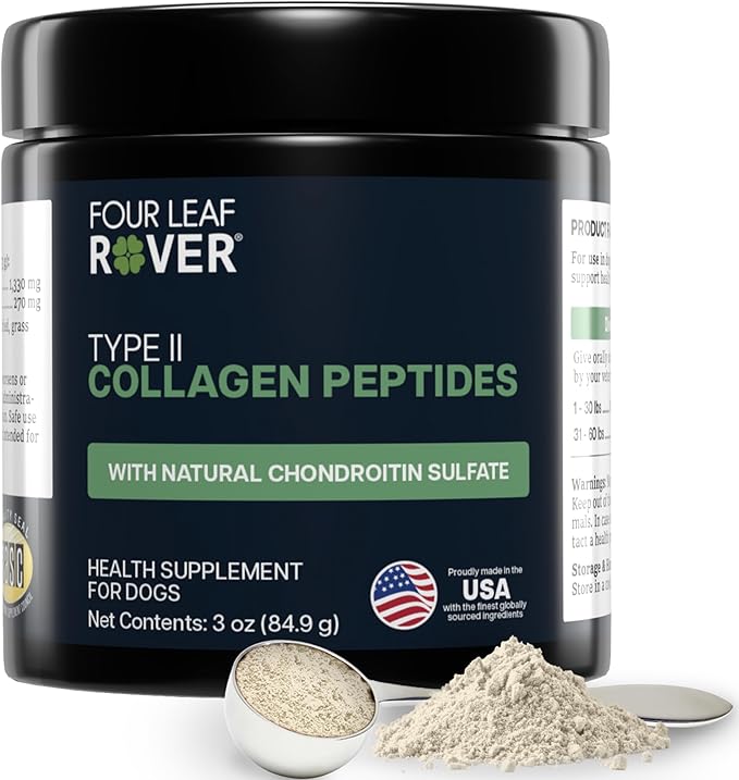 Four Leaf Rover Collagen for Dogs - Type II Grass-Finished Beef Collagen with Chondroitin Sulfate - 30 Day Large Dog Supply, Powder