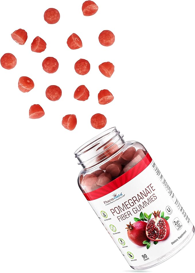 Pharmvista Pomegranate Fiber Gummies for Adults & Kids 100mg - Gluten Free Vegan Pomegranate Supplement Rich in Dietary Fiber Chewables Gummies- 90 Count