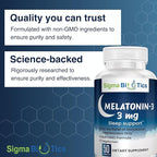 Sigma Biotics Melatonin 3mg Chewable Tablets - Sleep Supplement for Optimum Rest & Sleep-Wake Cycle - Non-GMO Melatonin Pills - Ideal for Occasional Sleeplessness - 3mg Dose, 50 Tablets