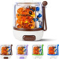 4 Compartments Pill Bottle Organizer, Anti-Mix Travel Pill Dispenser with Safety Lock, Pill Case with 16pcs Labels, Cute Pill Organizer for Seniors, Caregivers & Daily Vitamin Management(Brown)