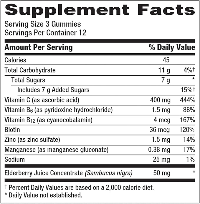 Emergen-C Elderberry Gummies, Elderberry Immune Support Natural Flavors with High Potency Vitamin C, Back to School Essentials - 36 Count