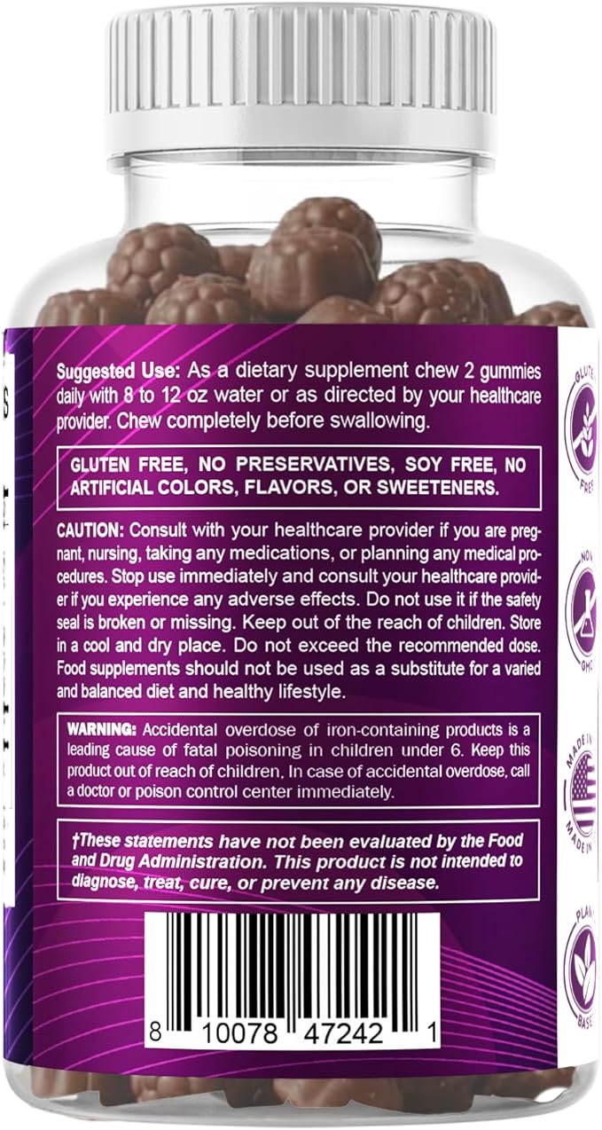 Vitamatic Iron 65 mg Gummies Supplement for Women & Men - 60 Vegan Gummies - Great Tasting Iron Gummy Vitamins with Vitamin C (1)