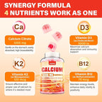 Calcium 1200 mg with Vitamin D3 Supplement for Adults - Calcium Gummies with Vitamin D3 5000IU, K2, B12 for Women Men - Extra Absorption Calcium Citrate - Natural Strawberry Flavor, 120 Gummies