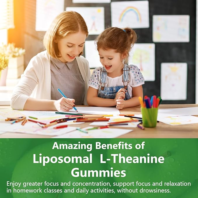 Liposomal L-Theanine 1200mg Gummies,Complex Magnesium GABA,5-HTP,Ashwagandha etc for Calm, Zzz & Relaxation Support for Adults,Children & Elderly,Liposomal Enhance 98% Absorption
