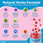 Saffron + Magnesium Glycinate+ Omega-3 - Calm Focus Gummies for Kids 4+, Saffron Extract Supplement with L-Theanine, Holy Basil, Rosemary, B6, B9, B12, D3 for Happy Mood, Cognition, ZZz, Sugar Free