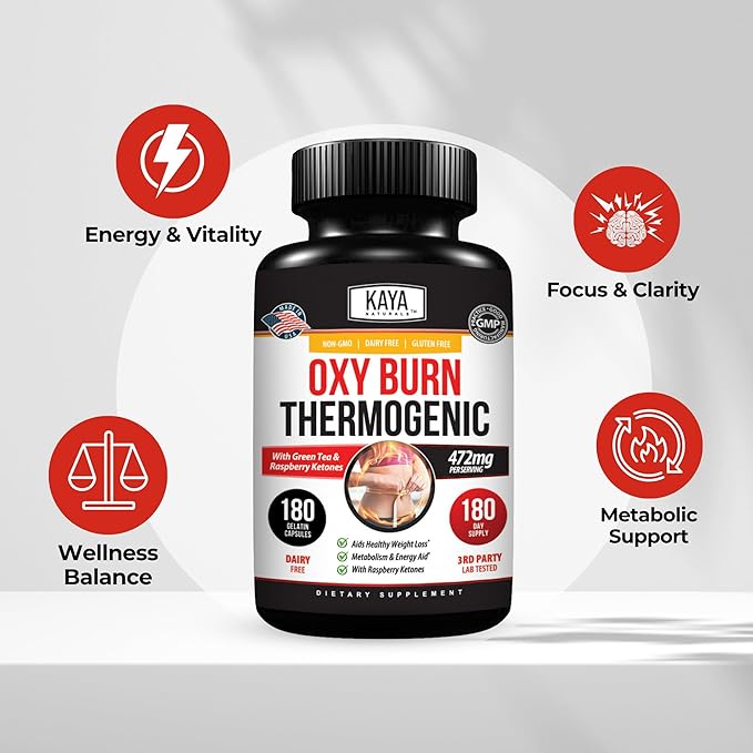 Kaya Naturals Oxy Burn - Thermogenic Herbal Formula for Active Living – Non-GMO & Gluten-Free – 180 Count