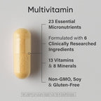 Sports Research® Multivitamin – Advanced Formula - 23 Essential Vitamins & Minerals with CoQ10 & Iodine - Daily Nutrient Support*- Non-GMO Tested & Gluten-Free -60 Veggie Capsules