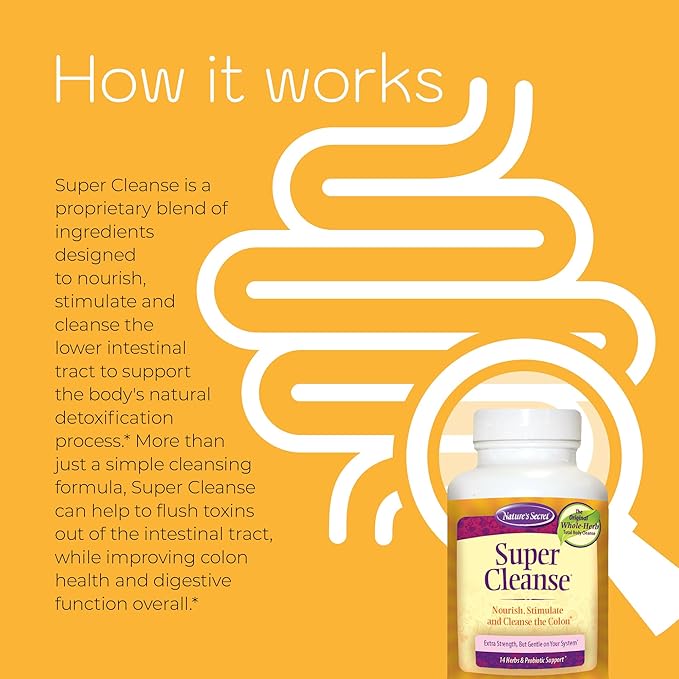 Nature’s Secret Super Cleanse - Extra Strength Colon Cleanse with 14 Herbs & Probiotic Support - Promotes Gut Health Detox Cleanse & Digestive Support Gentle Elimination Formula - 100 Tablets (3 Pack)