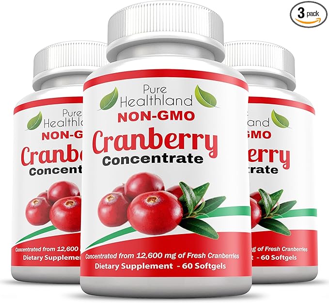 Non-GMO Cranberry Concentrated from 12,600mg - Triple Strength Softgels - Easy to Swallow Pills for Men & Women, 3 Bottles