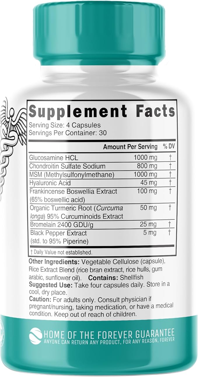Nutri 8-in-1 Glucosamine Chondroitin MSM Turmeric Bromelain Boswellia Hyaluronic Acid 3025 mg - Joint Support Supplement - 120 Capsules - Supports Healthy Bones - 3rd Party Tested & GMP Certified