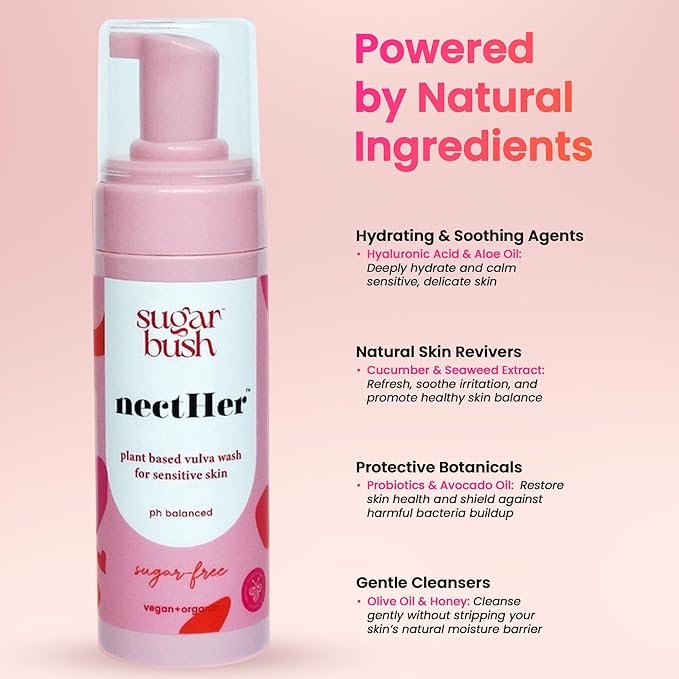 Sugarbush NectHer Plant Based Sensitive Intimate Foam Wash – Fragrance-Free & Hypoallergenic – Soothes Sensitive Skin – Vegan Formula – 5 oz