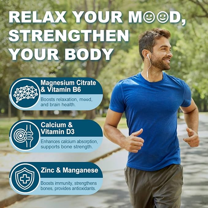 Sugar Free Magnesium Citrate Gummies 500mg for Women Men, Chelated Magnesium Supplement with B6 for Constipation | Calm Magnesium Gummies for Mood | Calcium Magnesium Zinc D3 Gummy for Bone & Muscle