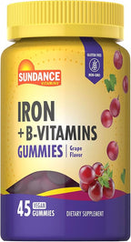 Sundance Iron Gummies | Plus B-Vitamins | 45 Vegan Gummies | Grape Flavor | Vegan, Non-GMO, and Gluten Free Supplement